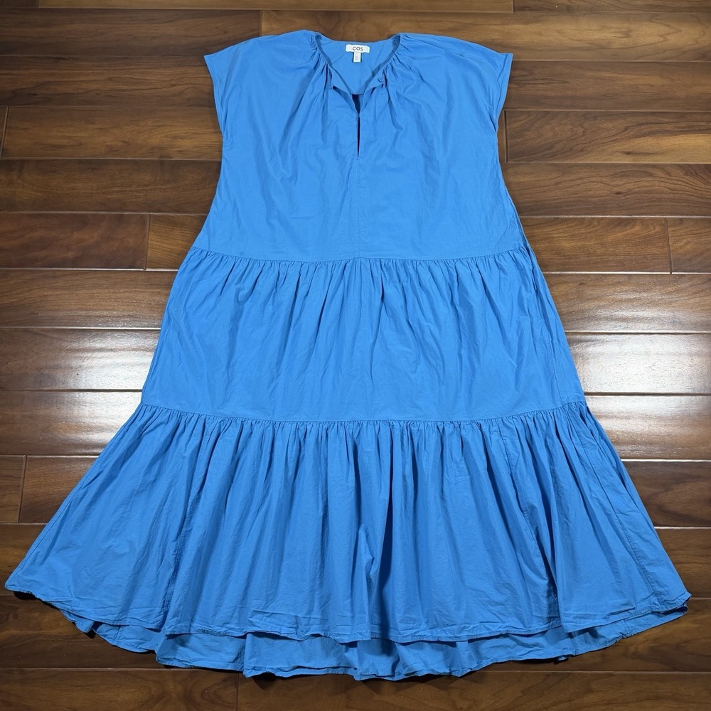 COS Women's Size 10 Blue Cotton Sleeveless Tiered Midi Maxi Dress